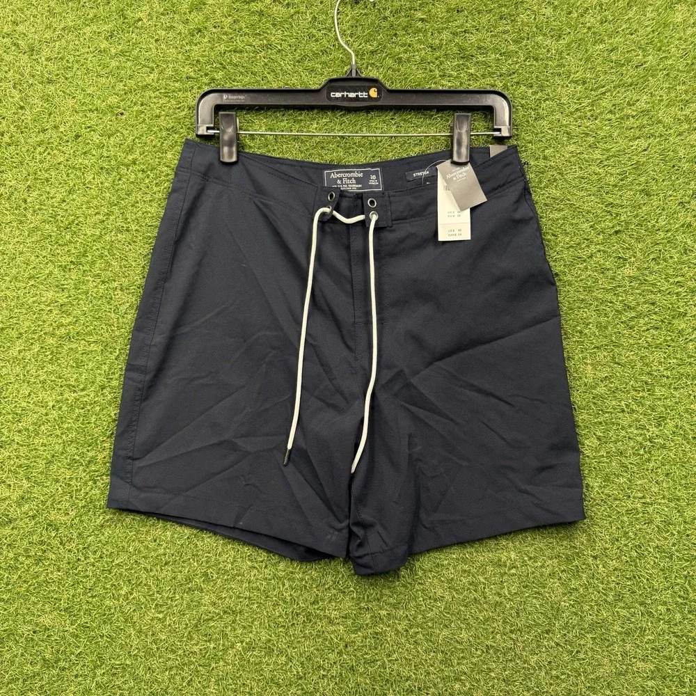 Abercrombie & Fitch Swim Shorts Mens 30 Trunks Navy Blue Drawstring Board NEW